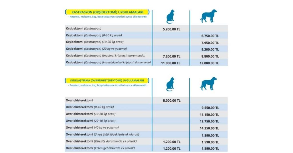 köpek kısırlaştırma fiyatları 2025